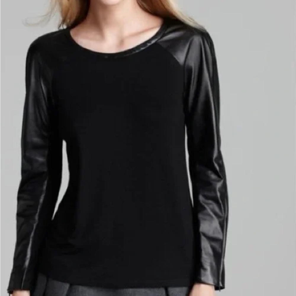 Milly black long sleeve genuine Lambskin leather tee shirt size small